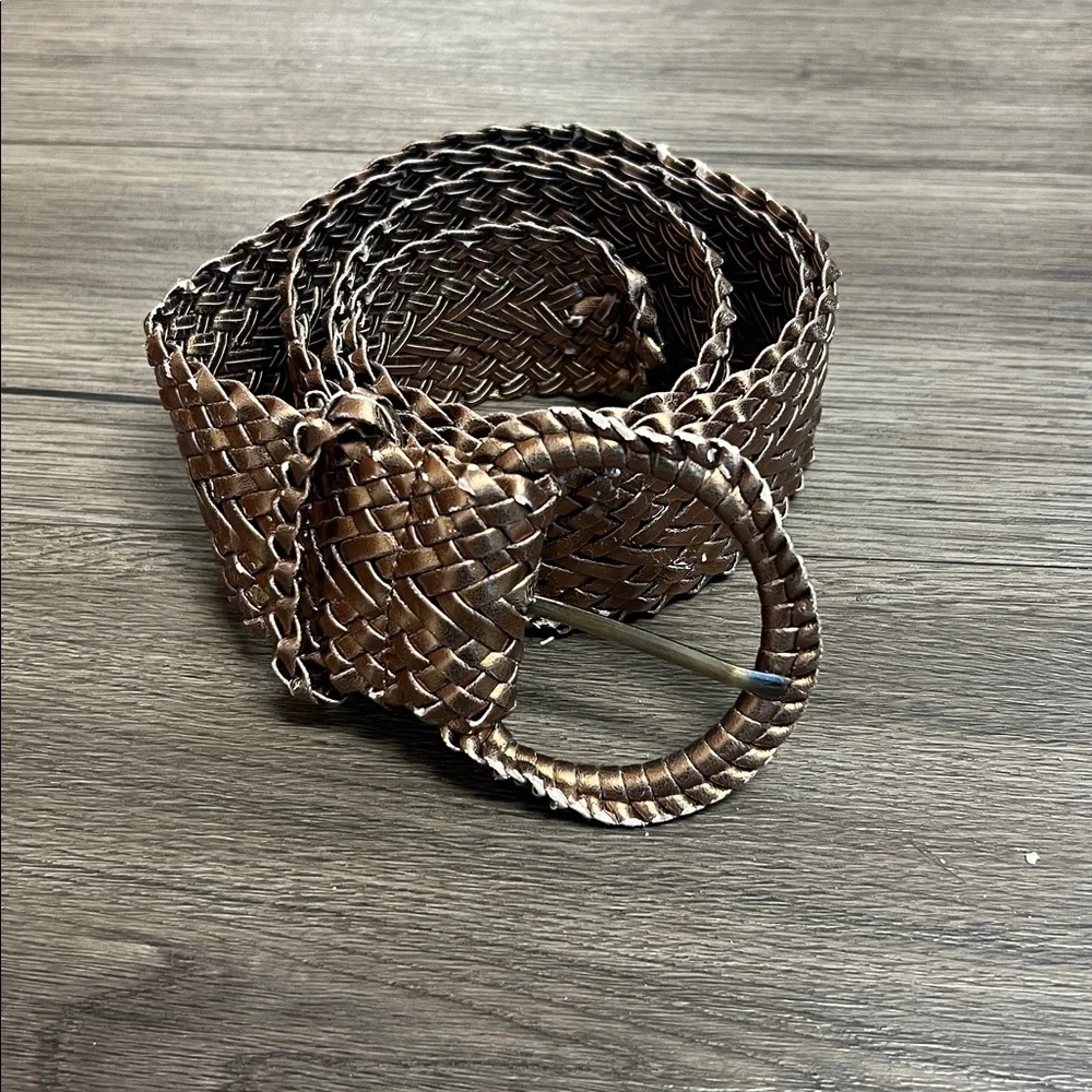Braided Gold Belt with Circular Buckle
